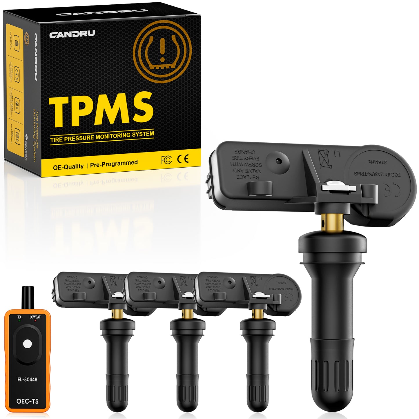 CANDRU TPMS Sensor Kit 13586335 Equipped with EL-50448 activator|315 MHz Direct-Fit Replacement Set of 4 + EL-50448 |CD-TPM001-C