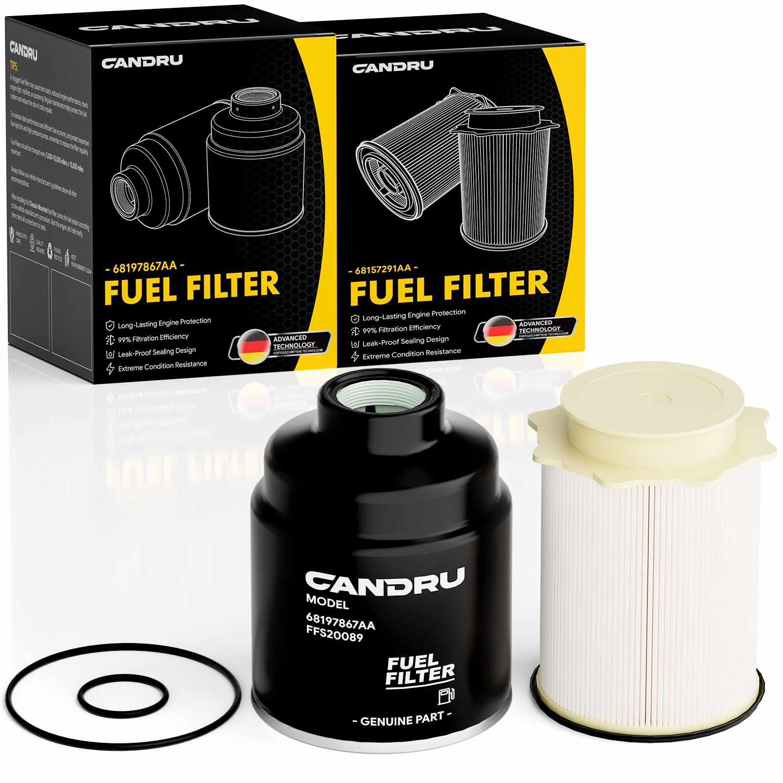 CANDRU Fuel Filter Kit 68157291AA+68197867AA for Ram 2500/3500/4500/5500 6.7L Cummins Turbo Diesel Engine