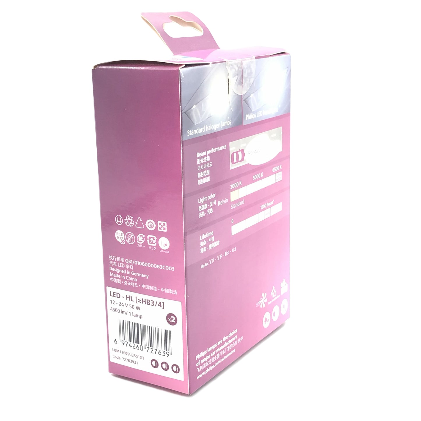 PHILIPS LED Headlight Ultinon Rally 3551 HB3/4 12V 24V 50W LUM11005U3551X2