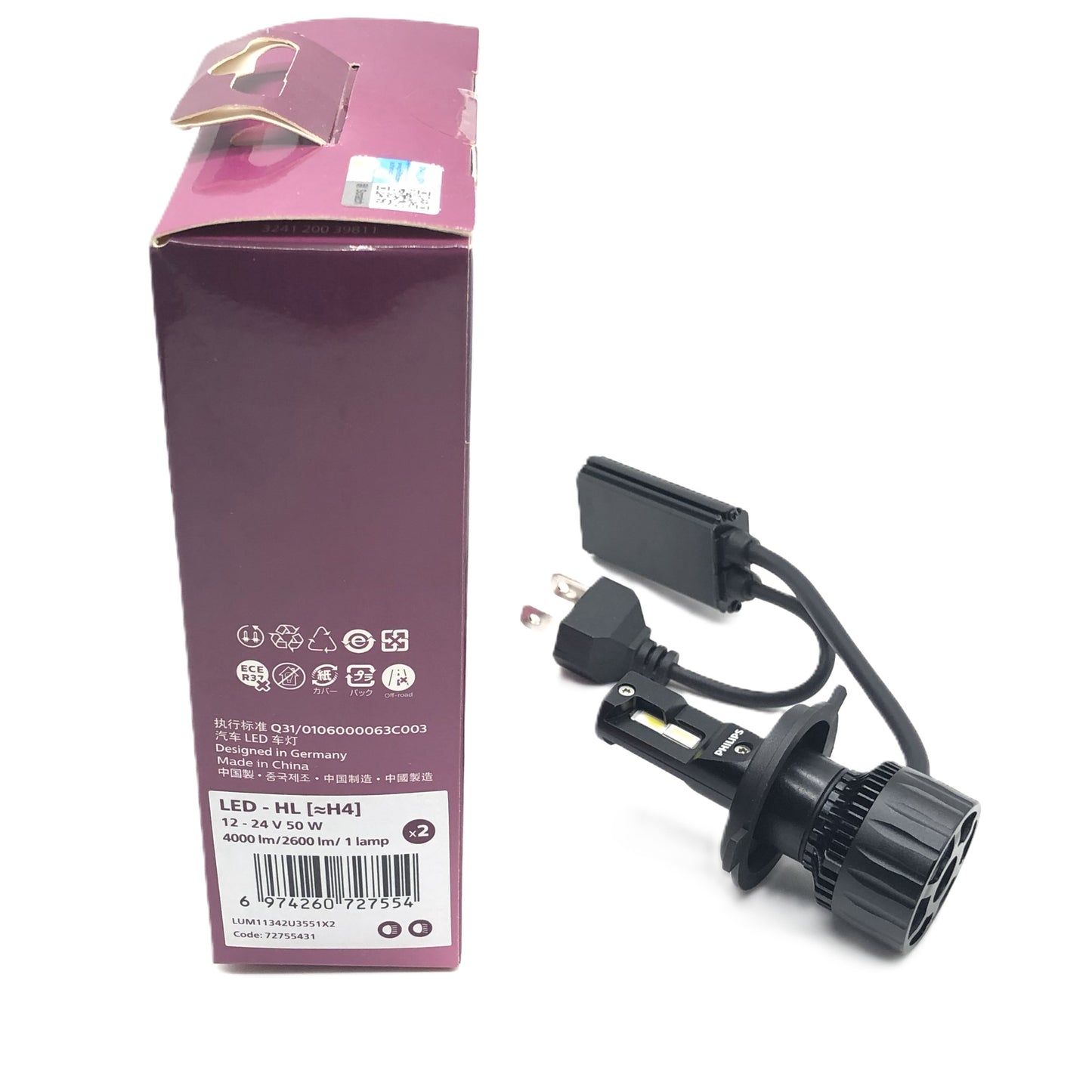 PHILIPS LED Headlight Ultinon Rally 3551 H4 12V 24V 50W LUM11342U3551X2